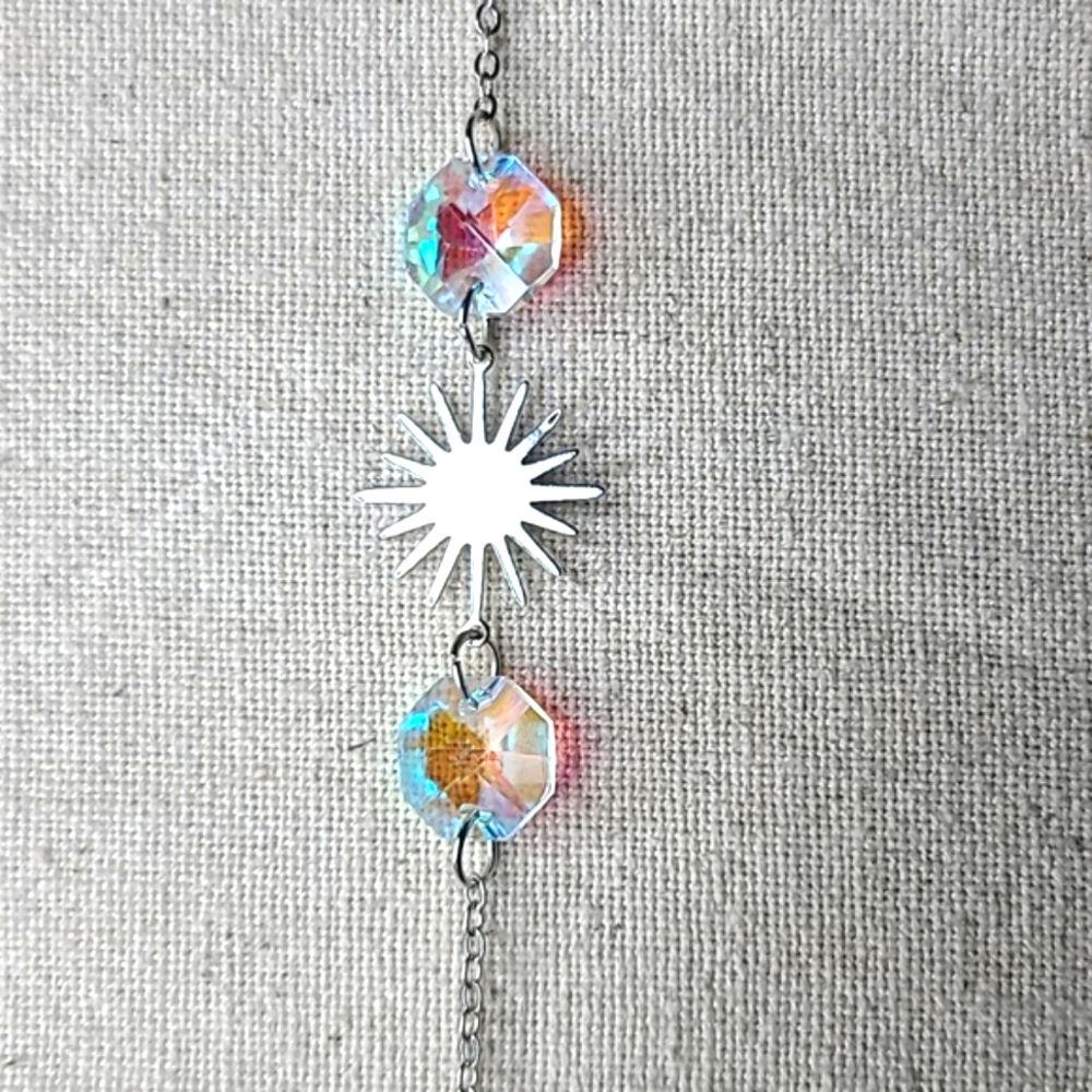 Suncatcher Silver Tone Rainbow Crystal Home Office Indoor Outdoor Summer Decor - Picture 3 of 5
